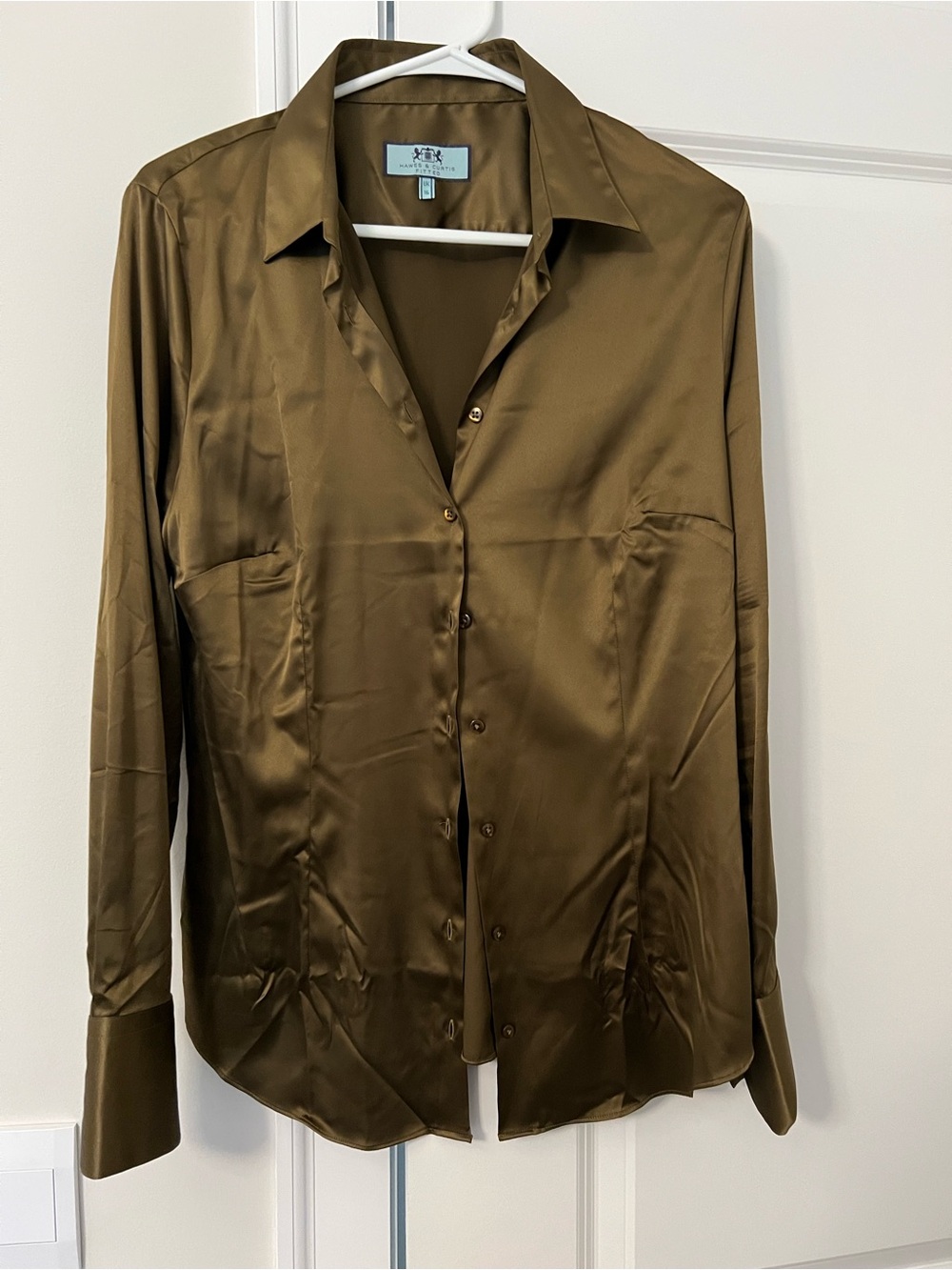 (Rare) Hawes and Curtis Olive Satin Blouse